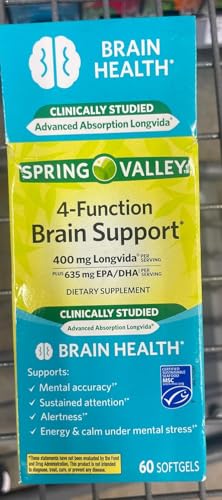 Spring Valley 4-Function Brain Support Dietary Supplement, 60 Count + VSL Sticker