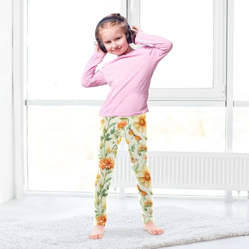 Dahlia Butterfly Dragonfly Watercolor Daisy Flower Girls Leggings Kids Yoga Pants Dance Active Tights 4T4