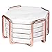 White Carrara Marble Coasters & Rose Gold Coaster Holder (Set of 5)- Durable, Thick Coasters - Protects Any Table Type & Fits Any Coffee Mug, Drinking Glass, Barware- Great Mother's Day & Wedding Gift