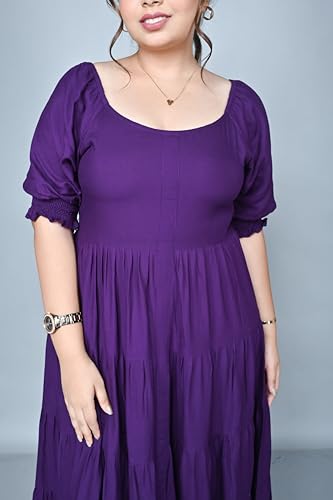 Image of Plus Size Women's Ruffle Tiered Maxi Dress with Puff Sleeves, Flowy A-Line Fit & Smocked Sleeve Detail for Casual, Party & Evening Look