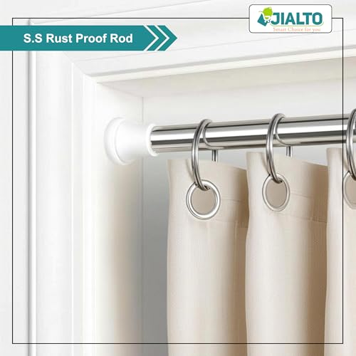 Image of JIALTO 80 Cm To 135 Cm Multifunctional Adjustable Rod | Extendable Shower Curtain Tension Rod Non-Drilling for Wall Anti-Skid Spring Pull | Door Curtain & Bathroom Pipe Rods (WHITE PACK Of - 1)