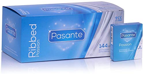144 Condoms Pasante + Free 3 Pack - CE Approved - Discreet Packaging (Ribbed)