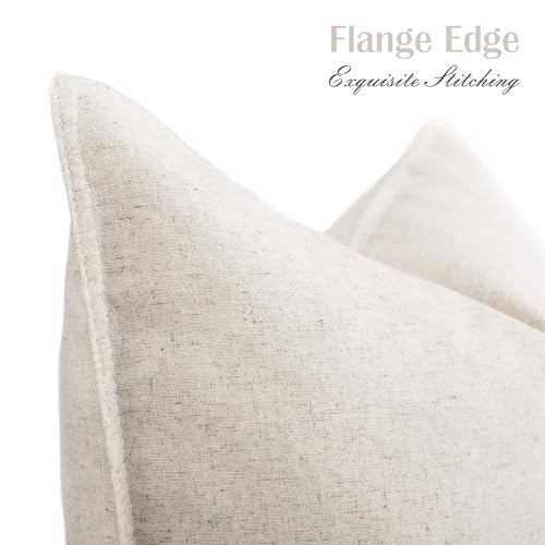 Image of Foindtower Pack of 2 Decorative Cotton Linen Throw Pillow Covers Soft Modern Farmhouse Cushion Cover Cozy Vintage Accent Pillowcase for Couch Sofa Bed Living Room Home Decor, 22x22 Inch Light Beige