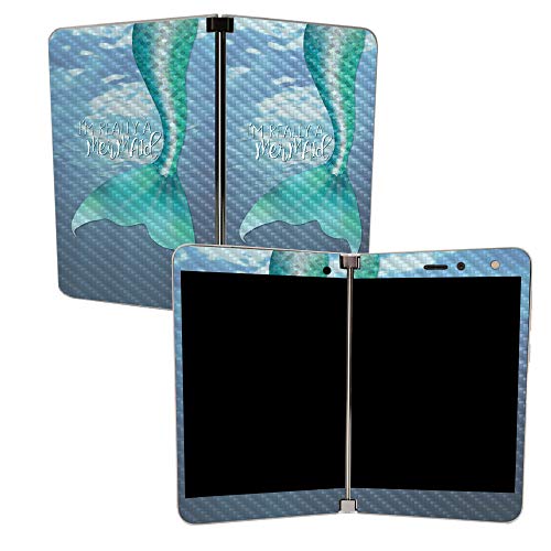 Image of MightySkins Carbon Fiber Skin for Microsoft Surface Duo - Im Really A Mermaid | Protective, Durable Textured Carbon Fiber Finish | Easy to Apply | Made in The USA