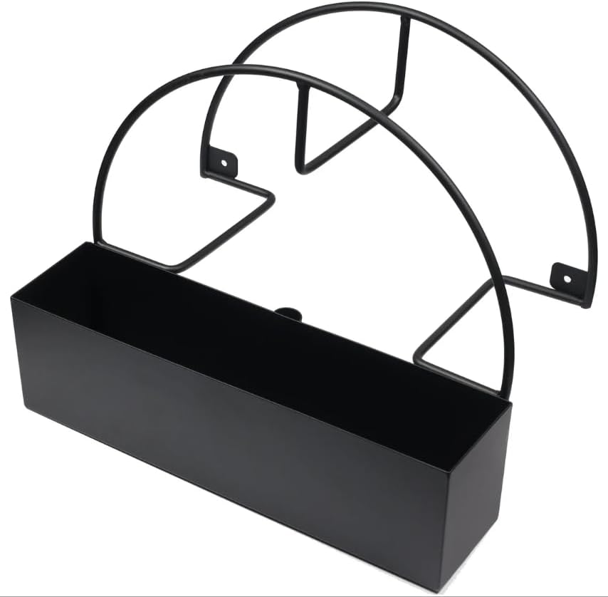 Steel Garden Hose Holder with Storage Pocket, Wall Mount Hose Organizer Rack with Stand Option for Yard or Garage, Durable Outdoor Hose Storage Solution – Practical Mother’s Day Garden Gift