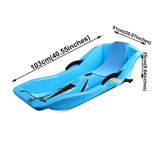 Snow Sleds Snow Sleds Snow Sledges Toboggan Adult Child Safety High Back Thickening Ski Sleigh Outdoor Grass Skiing Board with Brake Cushion Toboggans (Color : Light Blue, Size : 1035125cm)