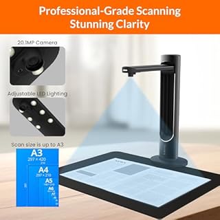 Innex DS200 Professional USB Book Scanner, 26MP, A3 Document scan, 120+ Language OCR, Auto-Flatten & Deskew, Finger Removal, Built-in Mic and LED lamp, Hand Button & Foot Pedal, for Windows/MacOS