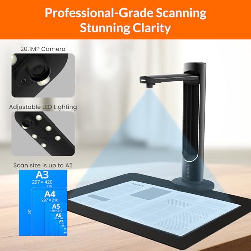 Innex DS200 Professional USB Book Scanner, 26MP, A3 Document scan, 120+ Language OCR, Auto-Flatten & Deskew, Finger Removal, Built-in Mic and LED lamp, Hand Button & Foot Pedal, for Windows/MacOS - Image 4