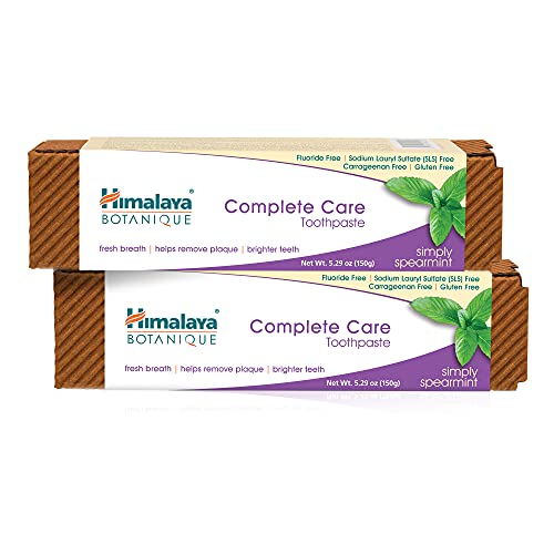 Himalaya Botanique Complete Care Toothpaste, Simply Spearmint, Fluoride Free Plaque Reducer for Brighter Teeth and Fresh Breath, 5.29 oz, 2 Pack