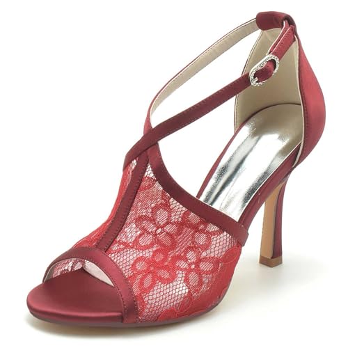 TarfiC Women’s Closed-Toe Kitten Heel Pumps with Buckle Ankle Strap | Lace Wedding & Business Dress Sandals | Comfortable Bride & Office Shoes
