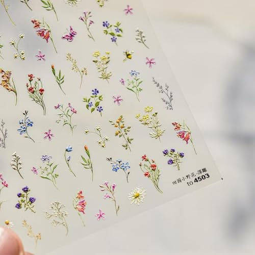 Image of Flower Nail Stickers Floral Leaf Nail Art Decals 5D Embossed Self Adhesive with Designs Spring Summer Plant Nails Art Stickers for Women Girls Kid Manicure Supplies DIY Acrylic Nail Accessories