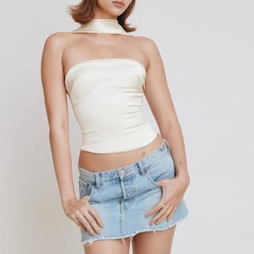 Women's Satin Halter Tops Sexy Sleeveless Crop Tank Tops Going Out Camisole Streetwear3