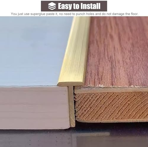Brushed Brass T-Molding Floor Transition Strip - Seam Binder for Tile to Wood, Laminate Flooring & Entry Doorways - Durable Threshold Cover for Smooth Transitions