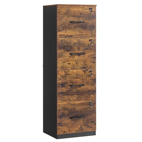 VASAGLE Aktenschrank, Büroschrank für Homeoffice, Druckerständer, mit 4 abschließbaren Schubladen, verstellbare Hängestangen, für A4- und Letter-Formate, vintagebraun-tintenschwarz OFC082K02 VASAGLE Aktenschrank, Büroschrank für Homeoffice, Druckerständer, mit 4 abschließbaren Schubladen, verstellbare Hängestangen, für A4- und Letter-Formate, vintagebraun-tintenschwarz OFC082K02