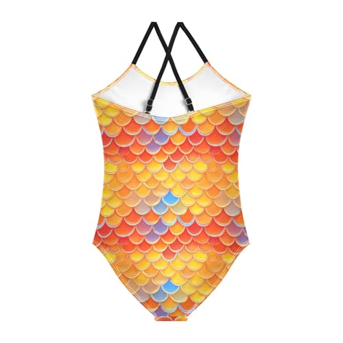 senya Girls Swimsuits One-Piece Swimwear Tie Bathing Suit Beach Summer Round Neck 9-10T Colored Scales Pattern2