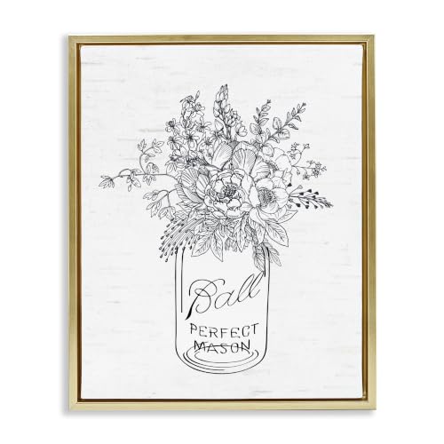 Flower Bouquet Outline Rustic Jar, 24 x 30 Inch Canvas in Floater Frame