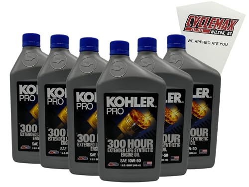 CYCLEMAX Six Pack Compatible with Kohler Pro SAE 10W-50 Extended Life Synthetic Engine Oil 25 357 72-S Contains Six Quarts and a Funnel