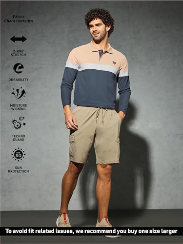 Image of TECHNOSPORT Men's Solid Slim Fit Sports Shorts TS Flexi Quick Dry Polyester Drawstring with Pockets UPF50+ for Gym Running Workout Anti Odour