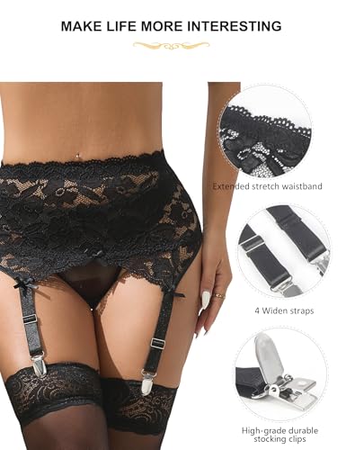 ohyeah Plus Size Garter Belts for Thigh Highs Stockings Sexy Mesh Suspenders Flowered Lace Garter Belt Lingerie for Stocking, 3XL-4XL (No Socks)