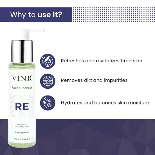 Image of VINR Refreshing Face wash with 5% Niacinamide & 0.5% Hyaluronic Acid | Gentle Cleanser for Wrinkles & Dull Skin | Infused With Vitis Vinifera| Anti Aging For Men & Women | 100ml