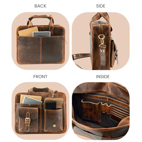 Handmade World Leather Laptop Briefcase Messenger Bag For Men Women 'Arthur Travel' Fits 15 Inch Computer Crossbody Satchel Bag For Office Work4
