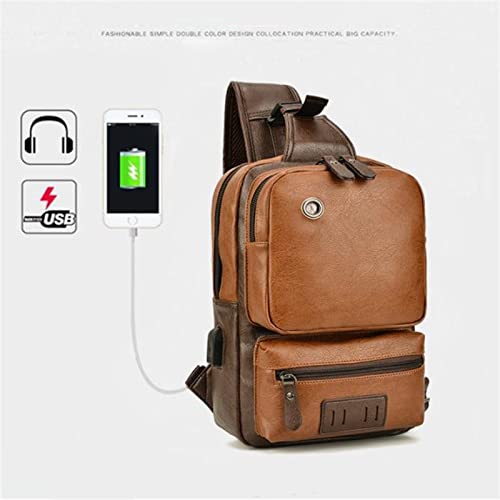 Men's Sling Chest Bag Men's PU Chest Bag Shoulder Bag Messenger Bag Large Capacity Casual Large Bag for Hiking Travel Sports(2)4