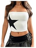 Floerns Women's Sleeveless Strapless Bandeau Star Print Color Block Cropped Tube Tops Black and White Medium