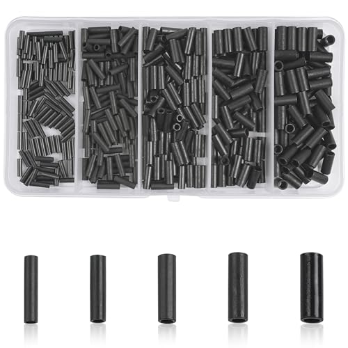 SILANON Fishing Crimp Sleeves Kit,420pcs Single Barrel Crimp Sleeves Brass Copper Crimping Loop Sleeve with Black Oxidized Fishing Line Tubes Connectors Fishing Wire Leader Rigging Tackle