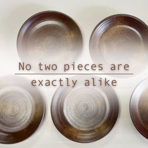 Dinner Plate Handmade Round Plate Japanese Traditional Earthenware Bizen Pottery, (21.16Ounce/600G) #TOP6