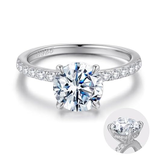 SMILEST Rings for Women, 2ct Solitaire Round Cubic Zirconia Ring Fake Engagement Ring 4 Claw 925 Sterling Silver Engagement Rings for Her CZ Ring for Women Hidden Halo Size 6.5