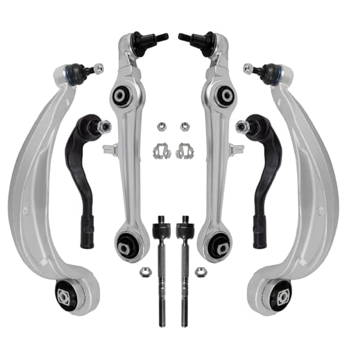 Image of Detroit Axle - 8pc Front End Control Arms Kit for 2009 2010 Audi A4 Quattro, 4 Lower Forward Rearward Control Arms with Ball Joints 4 Inner Outer Tie Rod Ends Replacement