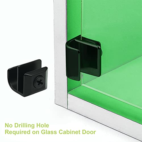 Ufurmate Glass Cabinet Door Knob, 4Pcs Black Zinc Alloy Glass Door Clip Handle Heavy Duty Frameless Glass Door Handle Knobs No Drill Glass Door Knobs (Square) #TOP4