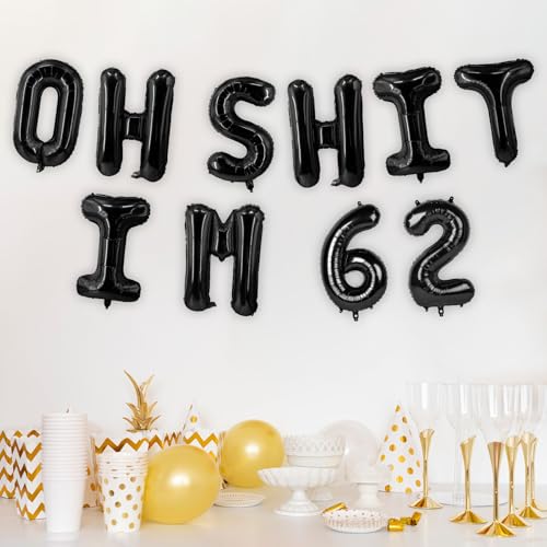Image of Oh I'm 62! Latex Balloons 16 Inch Black Hallo Sixty Two Cheers to 62 Years Old Theme Decor for Man Woman Happy 62nd Birthday Party Photo Studio Prop Flag Decorations Favors Supplies