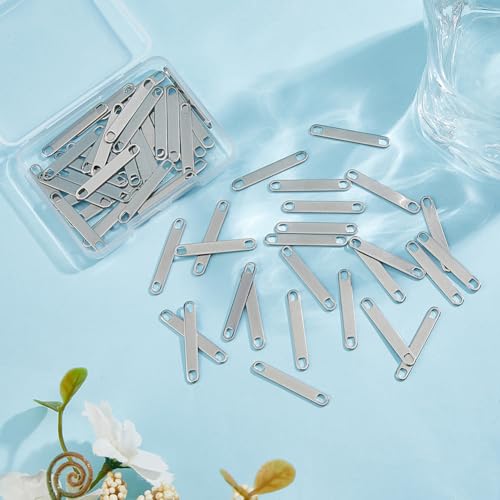 DICOSMETIC 60Pcs Stainless Steel Blank Tags Rectangle Link Charm Metal Stamping Blank Engraved Pendant Bar Link Charms Pendants with 2 Holes for Jewelry Making DIY Craft - Image 4
