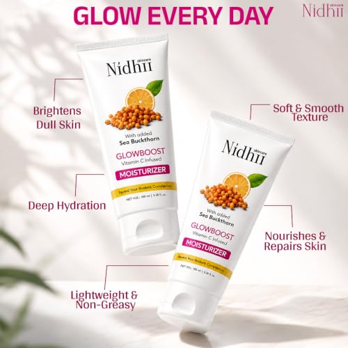 Image of Vitamin C Moisturizer | Vitamin E & Seabuckthorn | Lightweight, Oil-Free Face Moisturizer | Brightening & Deep Hydration | With Niacinamide & Shea Butter | For All Skin Types Men & Women | 100 ml Pack pf 2