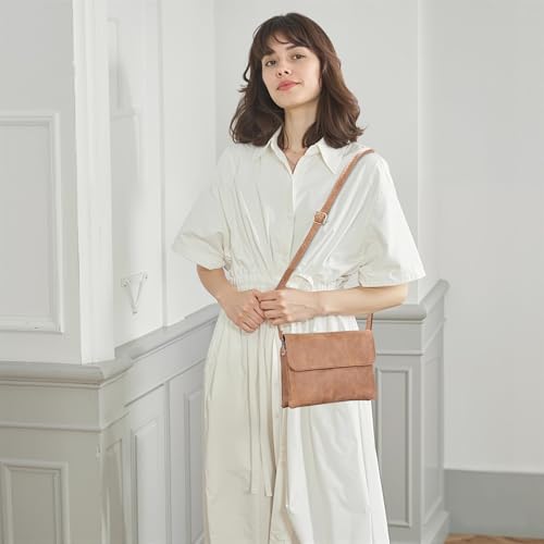 Small Crossbody Bags for Women, Suede Leather Cell Phone Purse with Adjustable Shoulder Strap, Small Phone Bag with Dubble Zipper Magnetic Closure, Vintage Brown Shoulder Bag for Travel Dating4