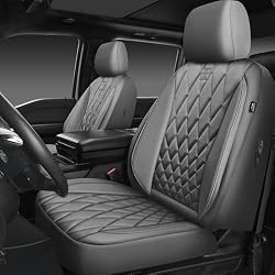 CAR PASS Piping Luxury PU Leather Two Front Car Seat Covers, Waterproof Anti Slip Seat Covers Compatible with Front Seat Armrests,Universal Fit for Suvs,Vans,Trucks,Airbag Compatible(All Gray)