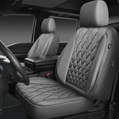 Image of CAR PASS Piping Luxury PU Leather Two Front Car Seat Covers, Waterproof Anti Slip Seat Covers Compatible with Front Seat Armrests,Universal Fit for Suvs,Vans,Trucks,Airbag Compatible(All Gray)