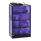 Qupui 4-Tier Media Cabinet with LED Lighting, Audio/Video Stand Featuring Built-in USB Ports and Electrical Outlets, Designed for Living Rooms and Gaming Spaces, Glass Doors