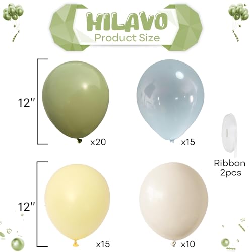 Image of Blue and Green Balloons Sage Green Dusty Blue Yellow White Sand Balloons | 60Pcs Olive Green Slate Blue Beige Latex Balloon for Birthday Baby Shower Wild One Garden Tea Party Deocrations Supplies