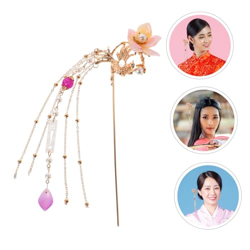 Pince cheveux longue rétro aux détails de perles et pompon délicat