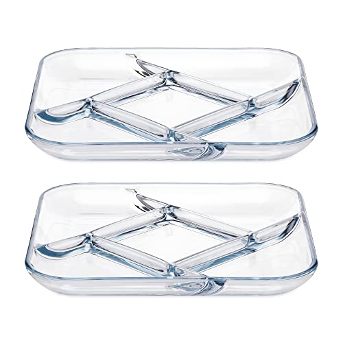 Navaris Glass Divided Plates (Set Of 2) - 5 Section Divider Plate For Adults, Serving, Portion Control - 10" Square Clear Platter With Food Dividers #TOP6