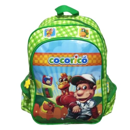 Mochila Escolar MÉDIA Cocoricó Verde Xadrez LUXCEL