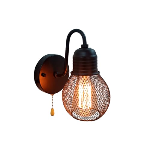 Aplique de pared vintage E27 industrial negro con tirador de cadena para sala de estar y salón 4