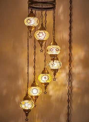 DEMMEX 7-Globe Plug-in Turkish Moroccan Mosaic Chandelier – Tiffany Style