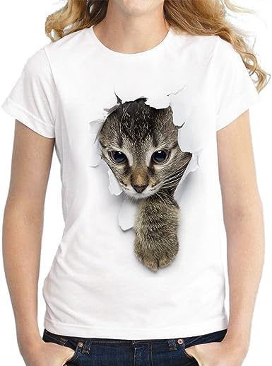 Doyal Collections Women Summer Tops Funny 3D Cat Printed Tee Casual T Shirt Short Sleeve Tees Blouse