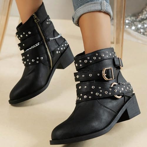Bottes mi-mollet avec boucle cool et chaîne au style d'automne