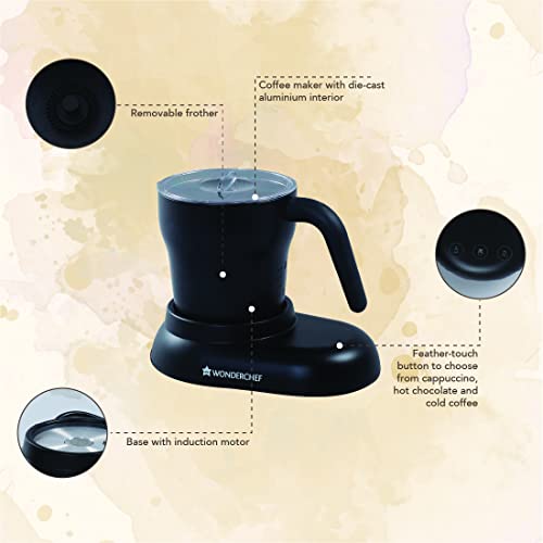 Image of Wonderchef Cuppaccino Coffee Maker, Coffee, Hot Chocolate and Cold Coffee in 3 Minutes, Black, 550W, 2 Years Warranty