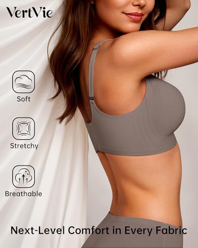 Image of Vertvie Women Seamless Jelly Bras No Underwire Supportive Wireless Push Up Full Coverage Bralette Comfy Scalloped T-Shirt Bra (Grey,Large)
