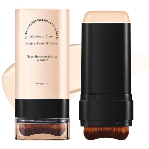 Base de Maquillaje en Barra Hidratante y Ligera 2 en 1, Foundation Stick with Built-In Brush, Acabado Mate, Cubrir Manchas, Larga duración, Resistente al Agua, Para Todo Tipo de Piel (Crema 01#)